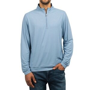 Scott Barber Mens XXL Quarter Zip Pullover Blue White Micro Stripe Mock Neck